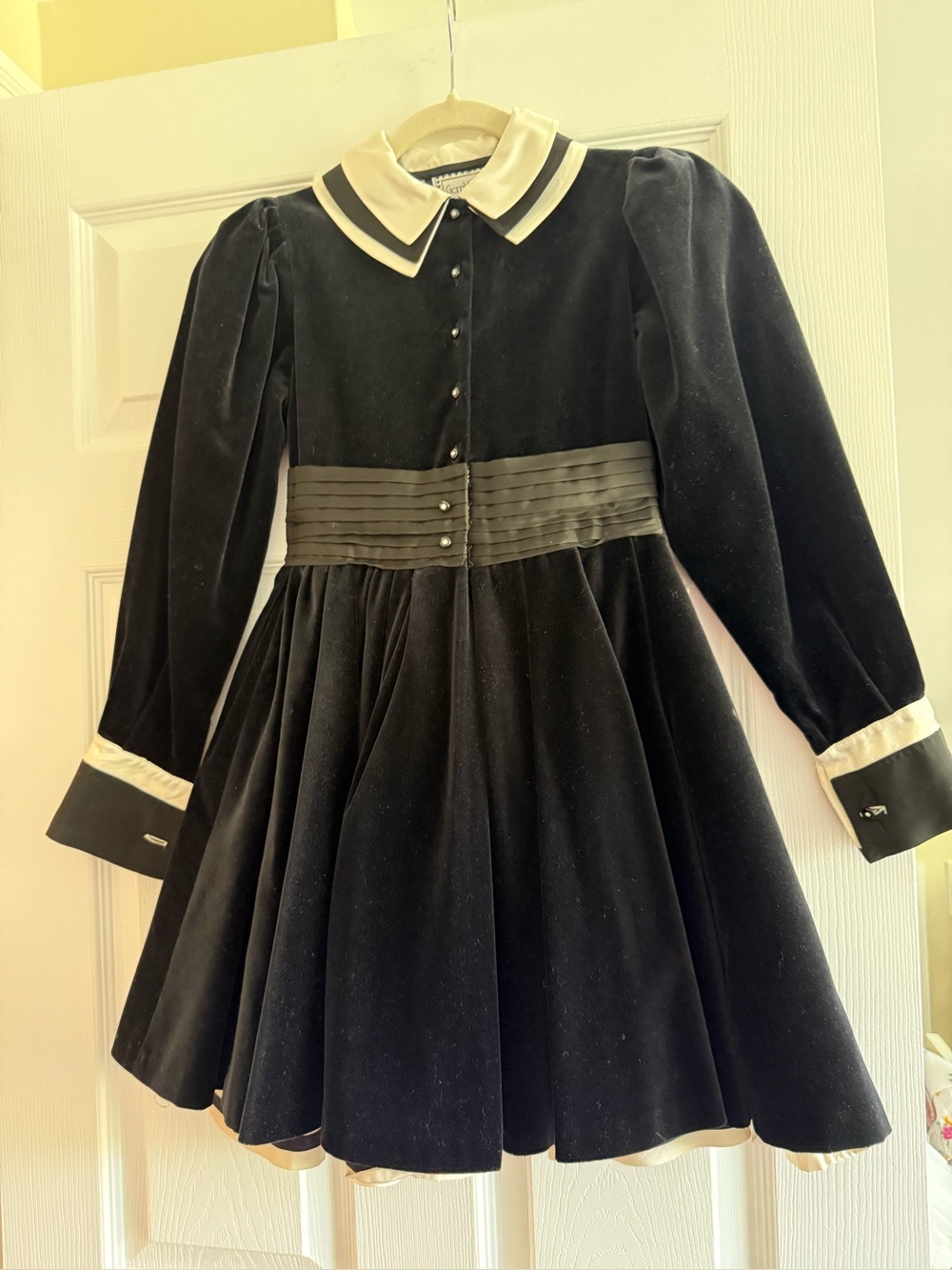 Versace Black Velvet Dress with Cream Trim - Girls Formal